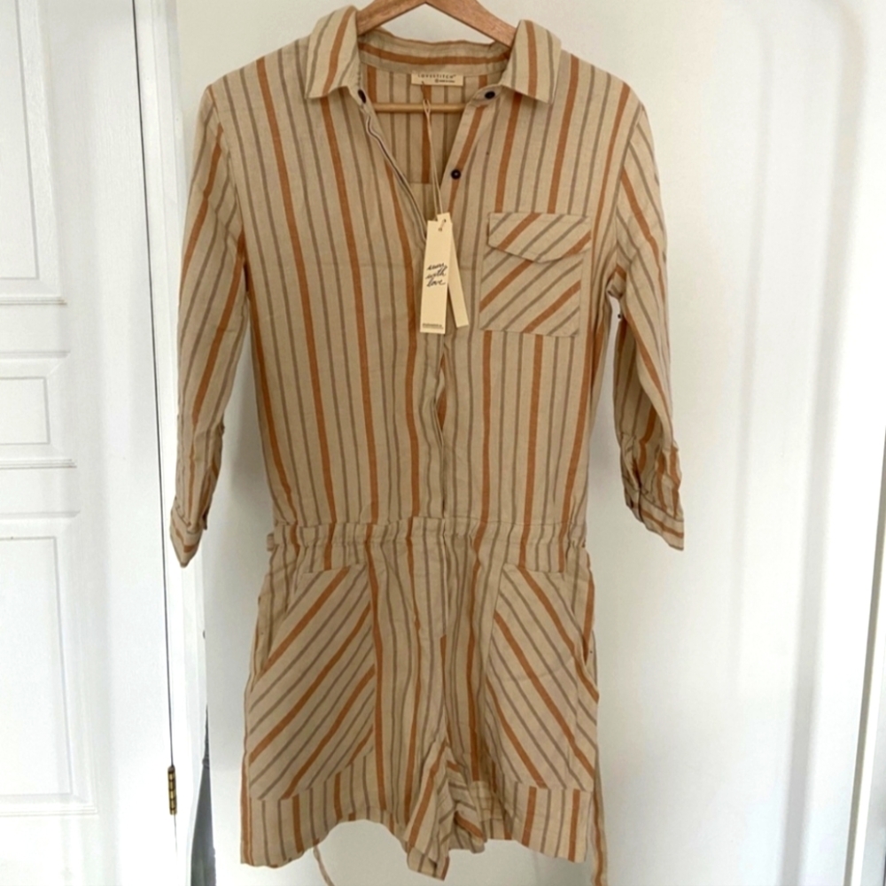 Striped Beige and Orange Romper